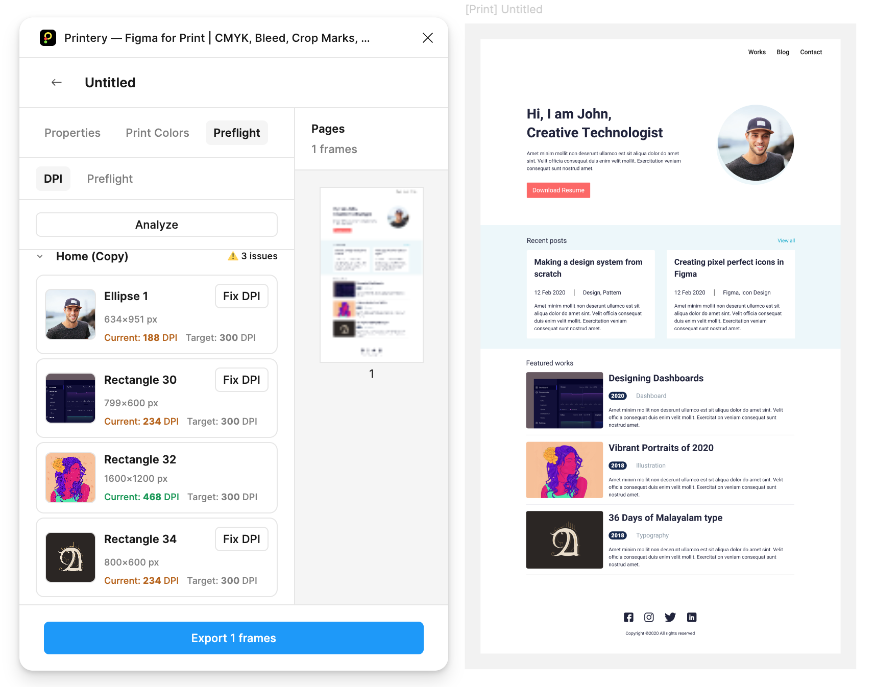 Printery DPI verification check in Figma